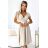 425-7 MATILDE Kleid mit Ausschnitt und kurzen Ärmeln – beige Farbe