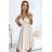 425-7 MATILDE Kleid mit Ausschnitt und kurzen Ärmeln – beige Farbe