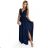 490-1 SUSAN Langes Brokatkleid mit Ausschnitt und Nähten in der Taille  Marineblau - Farbe   dunkelblau - Velikost   L
