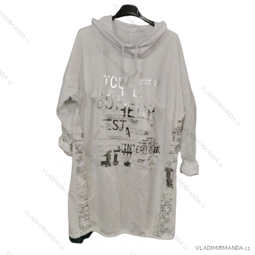 Damen-Sweatshirtkleid mit langen Ärmeln und Kapuze (Einheitsgröße M/L/XL) ITALIAN FASHION IMB23204 XL/2XL weiß