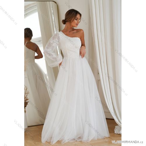 Damen Plus Size (42-46) langes elegantes ärmelloses Partykleid POLISH FASHION PMLBC23265-10 weiß 40