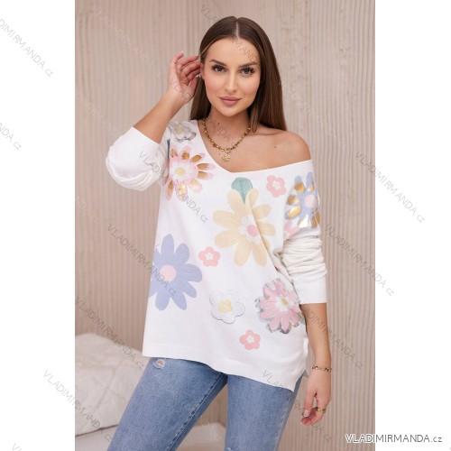 Pulloverbluse mit bunten gelben und blauen Blumen