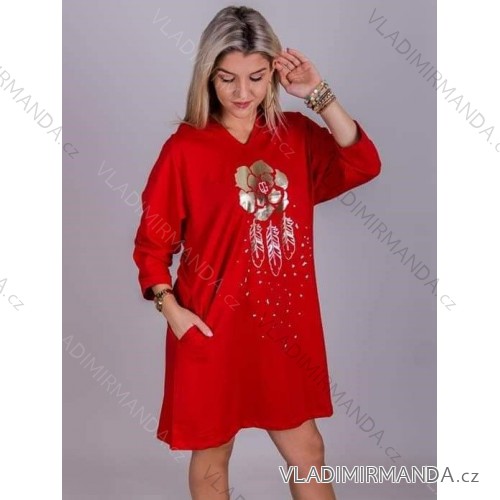 Šaty dlouhý rukáv dámské nadrozměr (44-46-48 ONE SIZE) TURECKÁ MÓDA IMLI21040/DR rot 44