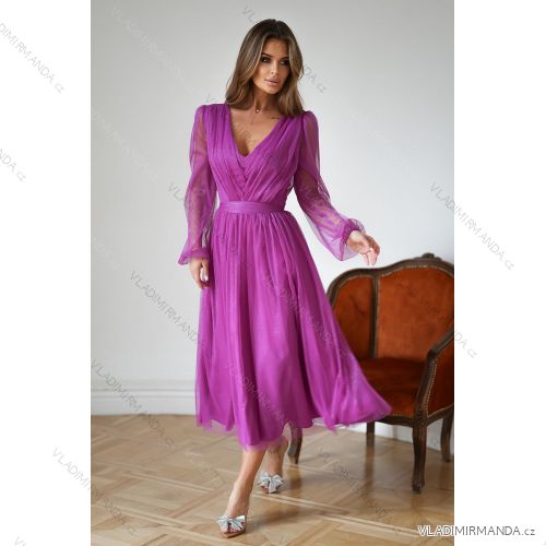 Damen Plus Size (42-46) langes elegantes ärmelloses Partykleid POLISH FASHION PMLBC23265-10 lila 42