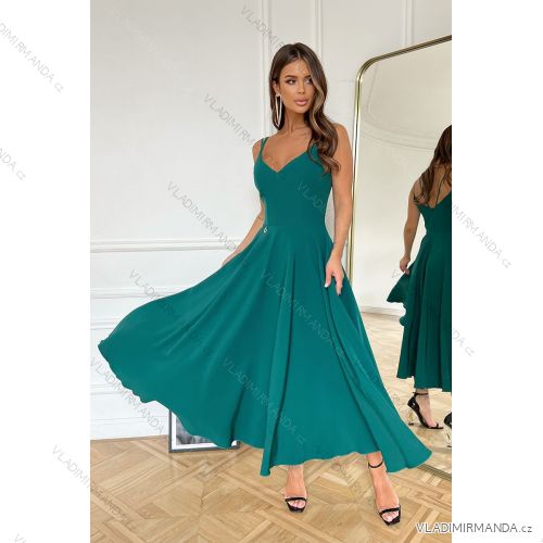 Damen Plus Size (42-46) langes elegantes ärmelloses Partykleid POLISH FASHION PMLBC23265-10 Kerosin 40