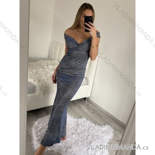 Extra langes, elegantes, funkelndes Carmen-Partykleid für Damen (S/M EINHEITSGRÖSSE) ITALIAN FASHION IMM22FUZZY/DU -   Silber
 -   S / M