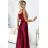 512-6 JULIET elegantes langes Satinkleid mit Ausschnitt und Beinschlitz – Farbe Burgund