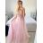 Langes Partykleid für Damen mit Trägern (S/M ONE SIZE) ITALIAN FASHION IMPSH2460030 rosa Lachs S/M