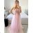 Langes Partykleid für Damen mit Trägern (S/M ONE SIZE) ITALIAN FASHION IMPSH2460030 rosa Lachs S/M