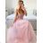 Langes Partykleid für Damen mit Trägern (S/M ONE SIZE) ITALIAN FASHION IMPSH2460030 rosa Lachs S/M
