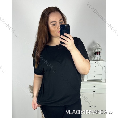 Tunika mit Anhänger Kurzarm Damen Übergröße (3XL/4XL ONE SIZE) ITALIAN FASHION IMC23020 -   schwarz -   2XL/3XL