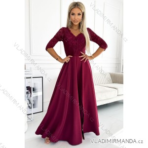 309-9 AMBER elegantes langes Maxikleid mit Spitzenausschnitt  Burgunderrot
