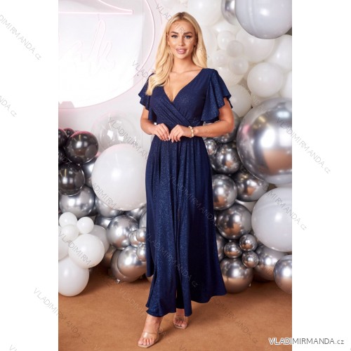 Langes formelles Kurzarmkleid für Damen (36-54) POLISH FASHION PMLMR23ALICE -   dunkelblau -   48