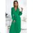 504-4 VIVIANA Plissiertes Midikleid mit Ausschnitt, langen Ärmeln und breitem Gürtel – hellgrün