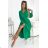 504-4 VIVIANA Plissiertes Midikleid mit Ausschnitt, langen Ärmeln und breitem Gürtel – hellgrün
