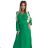 504-4 VIVIANA Plissiertes Midikleid mit Ausschnitt, langen Ärmeln und breitem Gürtel – hellgrün