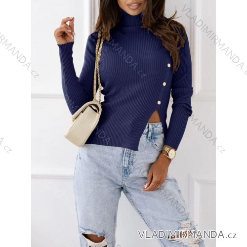 Gestrickter Rollkragenpullover für Damen mit kurzen Ärmeln (Einheitsgröße S/M) ITALIAN FASHION IMD22947 -   dunkelblau -   S / M