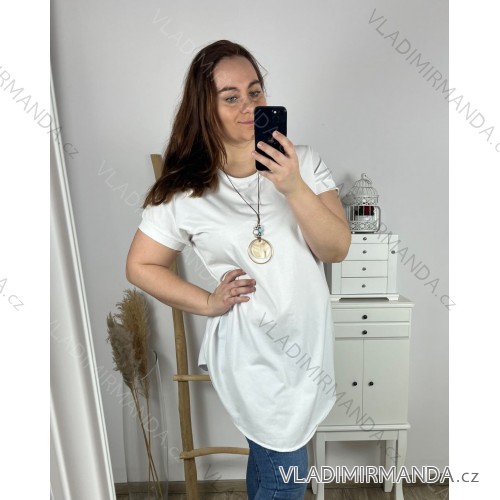 Tunika mit Anhänger Kurzarm Damen Übergröße (3XL/4XL ONE SIZE) ITALIAN FASHION IMC23020 3xl / 4xl weiß