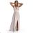 490-2 SUSAN Langes Brokatkleid mit Ausschnitt und Nähten in der Taille – Beige