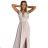 490-2 SUSAN Langes Brokatkleid mit Ausschnitt und Nähten in der Taille – Beige