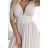 490-2 SUSAN Langes Brokatkleid mit Ausschnitt und Nähten in der Taille – Beige