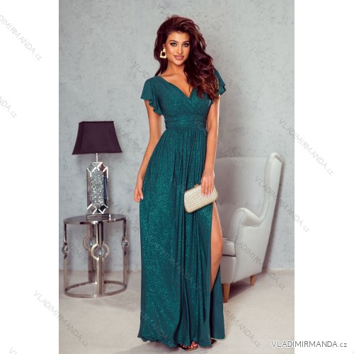 Langes, elegantes Damenkleid mit breiten Trägern (SL) FRENCH FASHION FMPEL23VELVET - dunkelgrün - 48