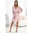 514-1 Chiffonkleid mit Ausschnitt, Rüschen und Gürtel – beige Blumen