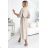 531-1 Midi-Hemdkleid mit goldenen Knöpfen und Bändern – Beige