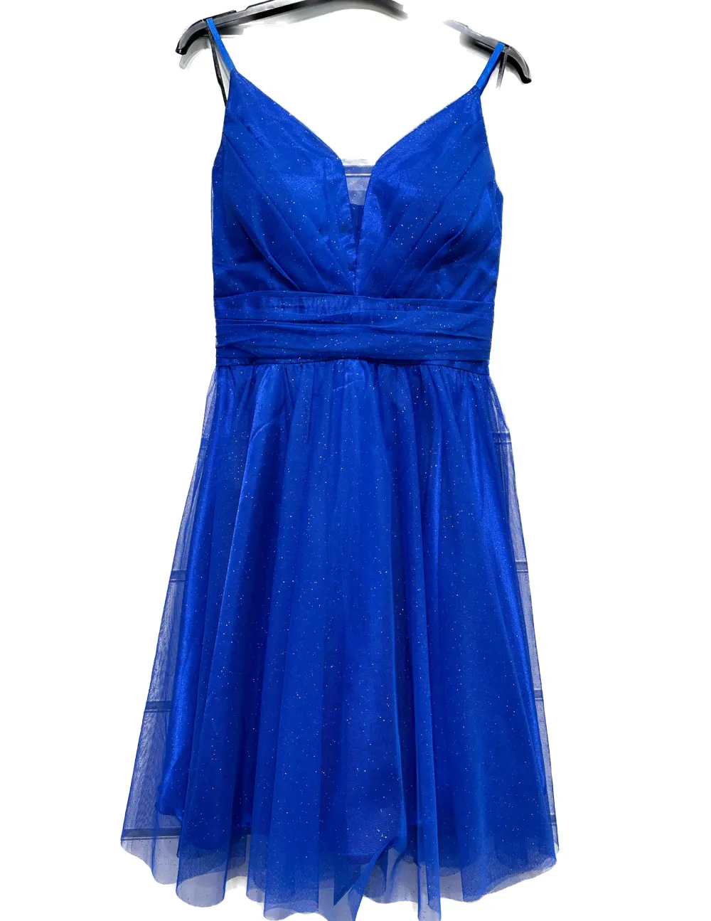Kurzes Partykleid mit Trägern für Damen (Einheitsgröße S/M) ITALIAN FASHION IMPSH23C666 blau S / M