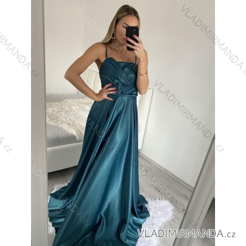 Langes Partykleid für Damen mit Trägern (S/M ONE SIZE) ITALIAN FASHION IMPSH2480602 Petrolblau S/M