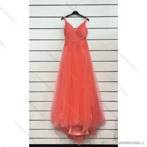 Langes Partykleid für Damen mit Trägern (S/M ONE SIZE) ITALIAN FASHION IMPSH2460030 rosa Lachs S/M