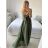 Langes Sommerkleid aus Satin mit Trägern Damen mit Gürtel (UNI S / M) ITALIAN FASHION IMM22INFINITE -   grüne Erbse -   S / M