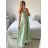 Langes Sommerkleid aus Satin mit Trägern Damen mit Gürtel (UNI S / M) ITALIAN FASHION IMM22INFINITE -   grüne Erbse -   S / M