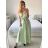 Langes Sommerkleid aus Satin mit Trägern Damen mit Gürtel (UNI S / M) ITALIAN FASHION IMM22INFINITE -   grüne Erbse -   S / M