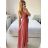 Langes Sommerkleid aus Satin mit Trägern Damen mit Gürtel (UNI S / M) ITALIAN FASHION IMM22INFINITE -   grüne Erbse -   S / M