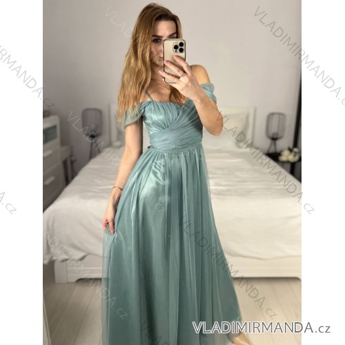 Langes trägerloses Pailletten-Partykleid für Damen (Einheitsgröße S/M) ITALIAN FASHION IMPSH233348 S / M hellgrün