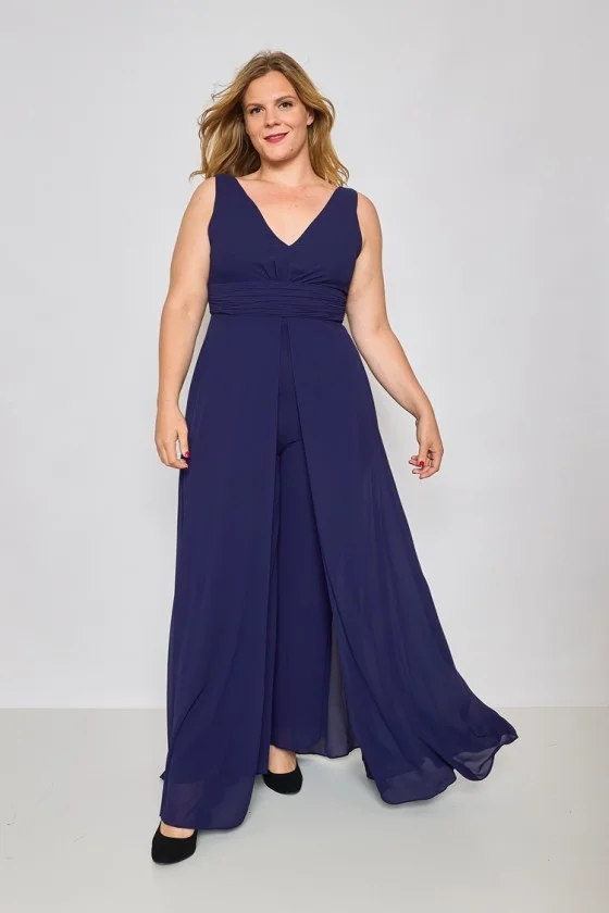 Langes elegantes Partykleid für Damen in Übergröße (4248) mit breiten Trägern FRENCH FASHION FMPEL23VELVETQS