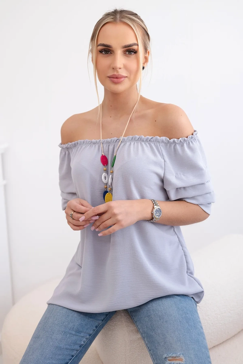 Graue spanische Bluse mit Zierärmeln