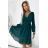 538-2 MILA Chiffon Midikleid mit langen Ärmeln und Ausschnitt - grün