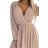 538-1 MILA Chiffon Midikleid mit langen Ärmeln und Ausschnitt - beige
