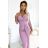 404-10 Glänzendes Kleid mit Ausschnitt und Schlitz am Bein - schmutziges Rosa mit Glitzer
