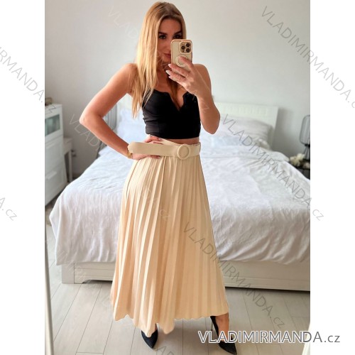 Mittellanger Faltenrock für Damen mit Gürtel (Einheitsgröße S/M) ITALIAN FASHION IMM23M23123 -   beige -   S / M