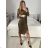 Langes Chiffon-Kurzarmkleid für Damen (S/M ONE SIZE) ITALIAN FASHION IMWGS231048 braun S/M