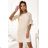 217-10 NEVA Trapezförmiges Kleid mit ausgestellten Ärmeln - beige Farbe mit Glitzer