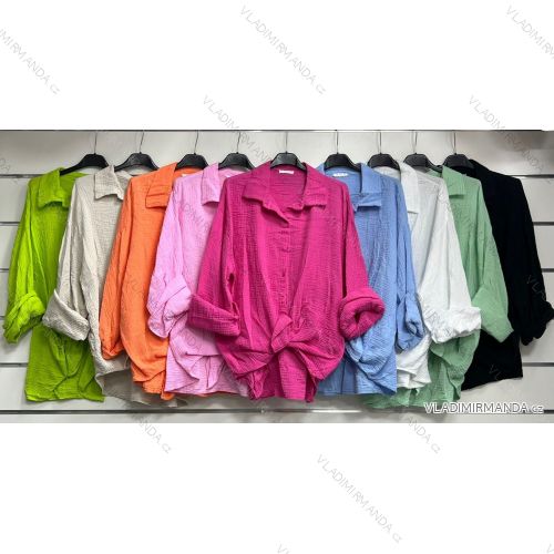 Übergroßes Damen-Langarmshirt aus Baumwolle (S / M ONE SIZE) ITALIAN FASHION IMWM221600