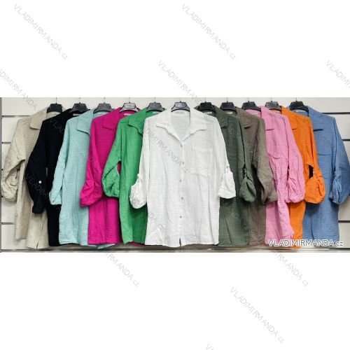 Übergroßes Damen-Langarmshirt aus Baumwolle (S / M ONE SIZE) ITALIAN FASHION IMWM221600