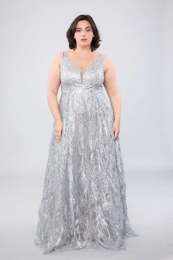 Damen Plus Size (42-48) langes elegantes ärmelloses Partykleid FRANZÖSISCHE MODE FMPEL24ELINAQS