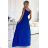 299-17 CHIARA elegantes Maxikleid mit Trägern - blau mit Glitzer