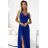 299-17 CHIARA elegantes Maxikleid mit Trägern - blau mit Glitzer