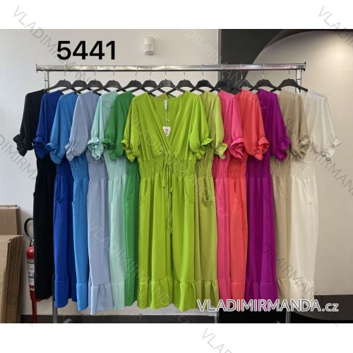 Langes Chiffon-Kurzarmkleid für Damen (S/M ONE SIZE) ITALIAN FASHION IMWGS231048